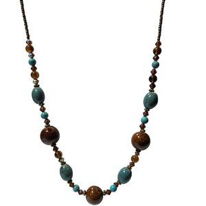 Handcrafted Boho Beaded Necklace Turquoise Amber Colored Beads Fashion Jewelry